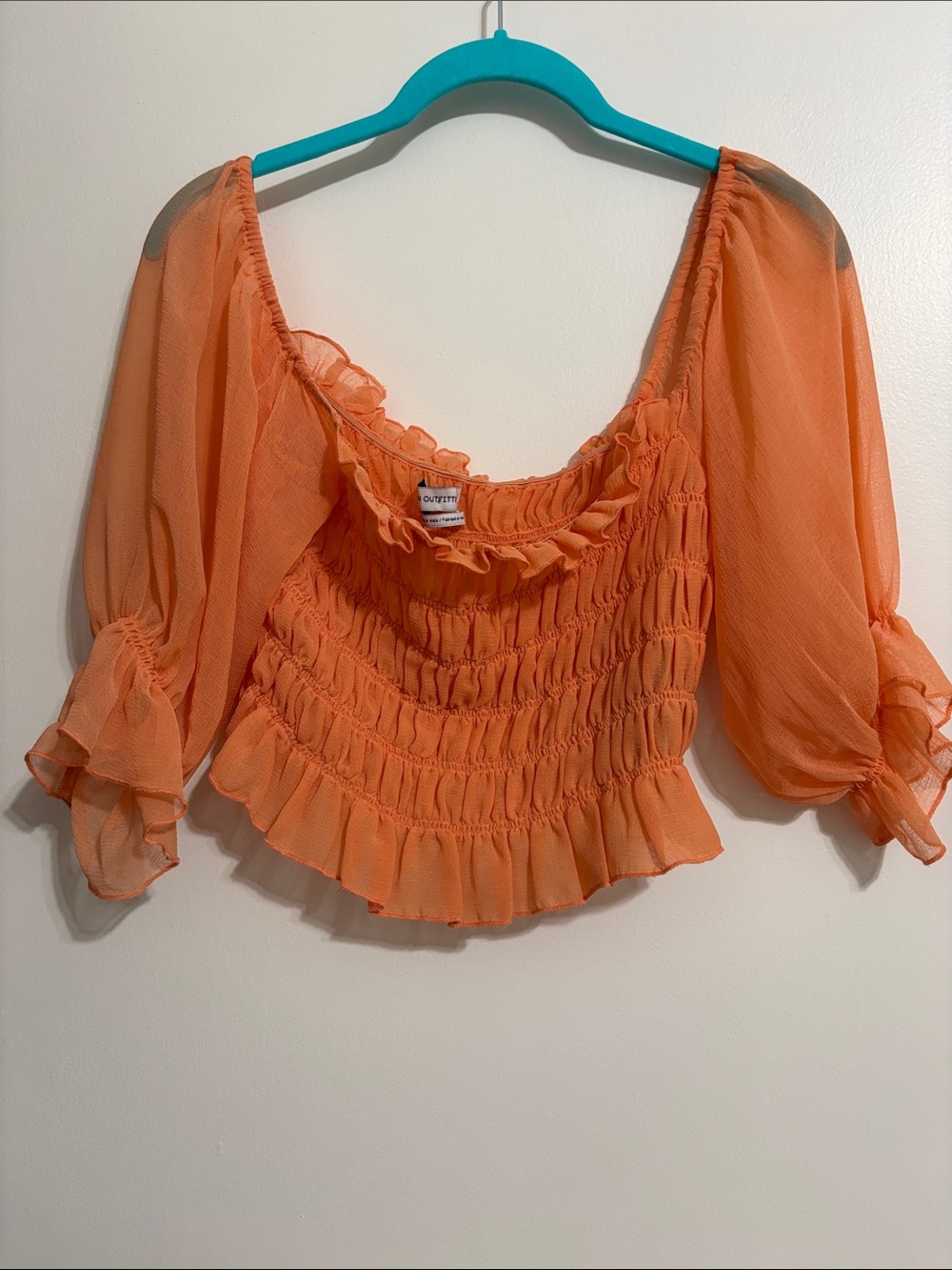 Urban Outfitters Orange Sheer Smocked Top